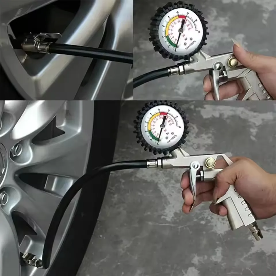 

220PSI Car Motorcycle Tire Air Pressure Monitoring Gauge Tester Air Compressor Dial Meter Inflator Pump Tool Multifunctional