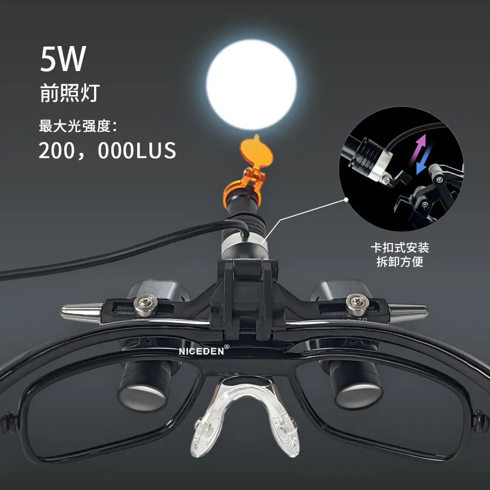 5X High‑Performance Dental Loupes, LED Ergo Conversion Lens Parallel Field‑of‑Vision Corner Structure Plastic Adjustment
