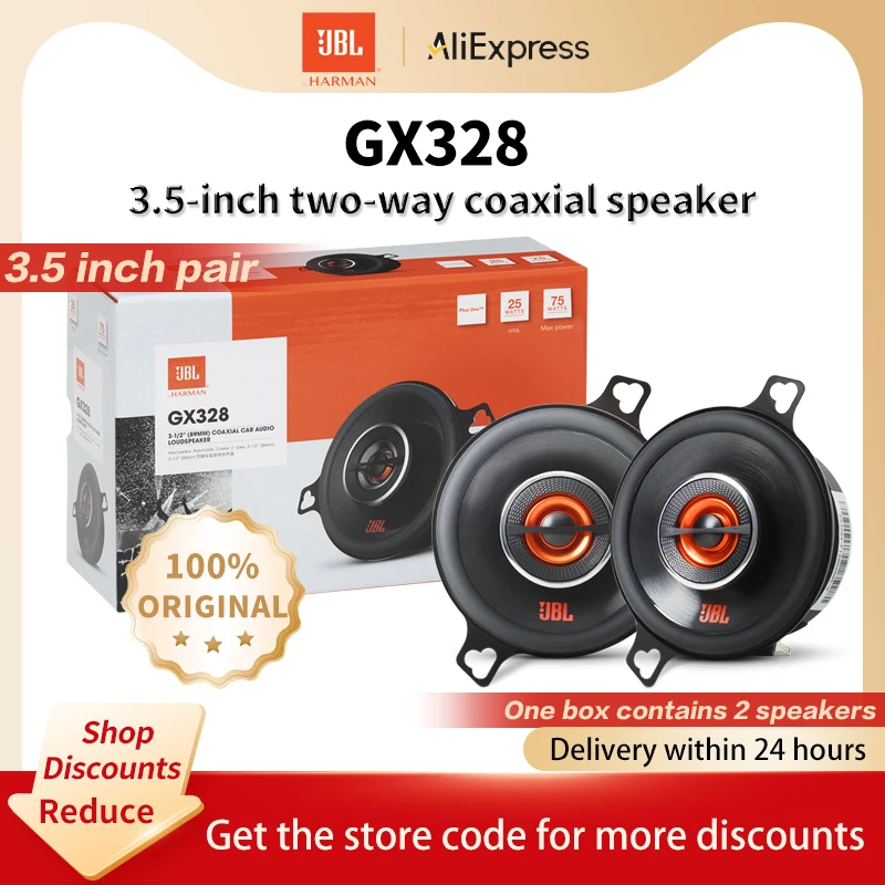 Altavoces para coche JBL, tweeter coaxial de 3,5 pulgadas, altavoces estéreo de graves de agudos medios, altavoces para coche de rango completo, par de 3,5 pulgadas GX328