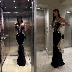 Sexy Glitter Black Mermaid Evening Dress for Women Strapless Celebrity Prom Gown Cocktail Party Dress Bandage Long Dresses