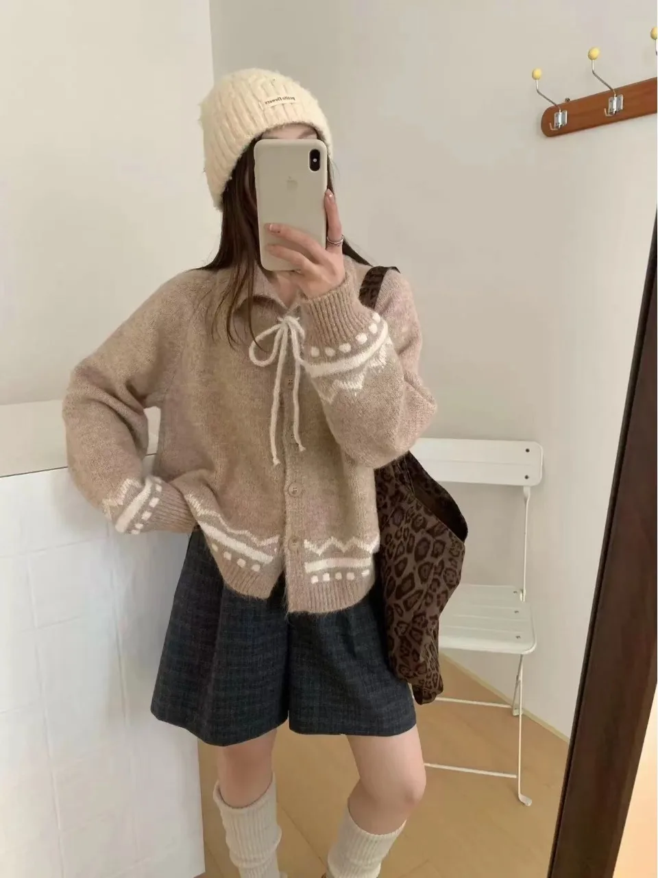 Retro Fair Isle Knitted Cardigan Women's Autumn Winter Soft Fluffy Tassel Sweater Jacket Versatile Trendy Half Button Regular...