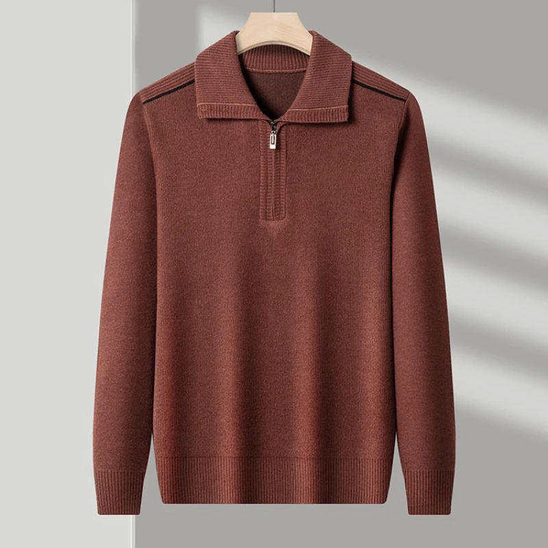 

Elegant Men's Rib-Knit Sweater: Thermal Semi-Zip Collar w/ Reinforced Trim – Autumn-Winter Luxury Essentials