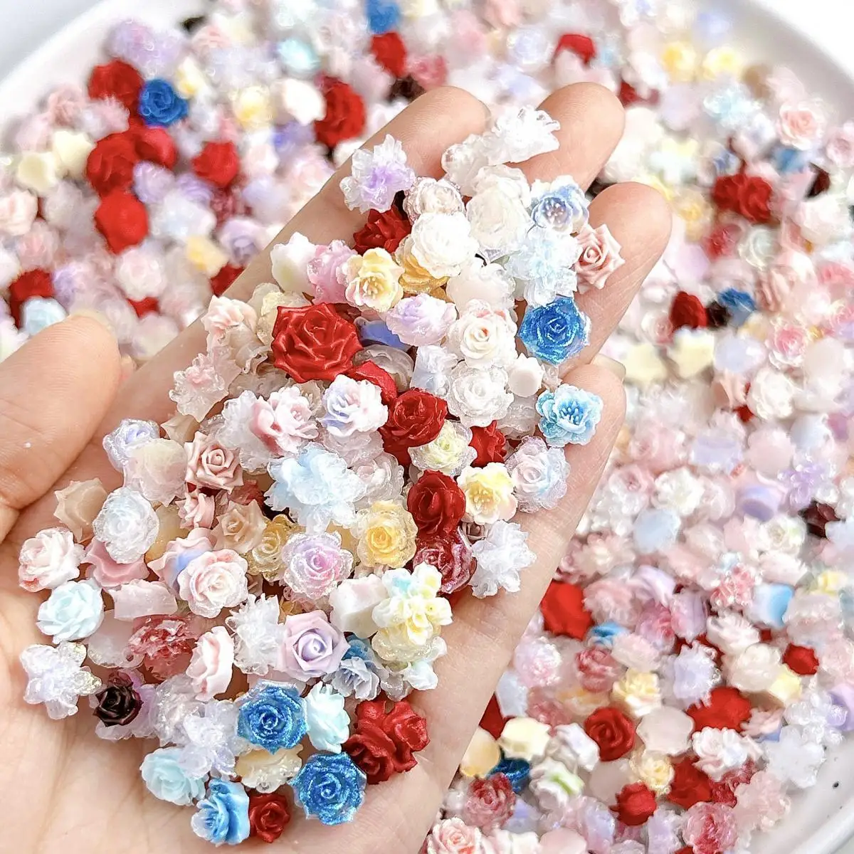 

3D Minimalist Sparkling Blossoms Resin Nail Charms Multiple Colors Unique Soft Flower Mixed Nail Art Decorations DIY Sweet Nails