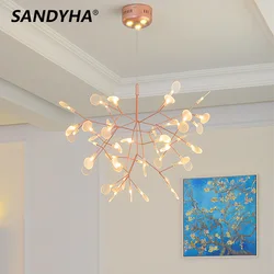 SANDYHA-lámpara colgante de árbol nórdico, luces LED de techo de ratán para sala de estar y comedor