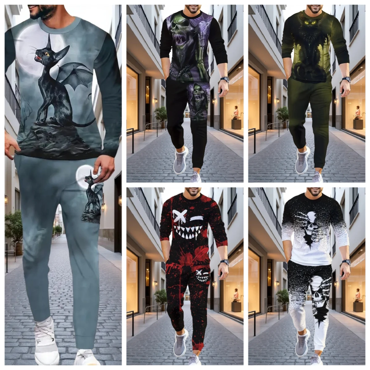 

25 Latest Long Sleeved Pants Set Halloween European and American Style Street 3D Spring and Autumn Top Pants Casual Style Adult