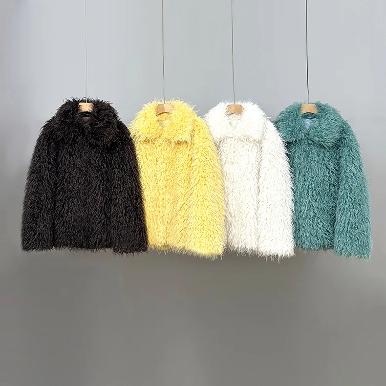 Faux Fur Coats Women Solid Fur Jacket Oversize Scarf Round Neck Long Sleeve Open Stitch Thick Warm Fur Casual 2025 Autumn Winter