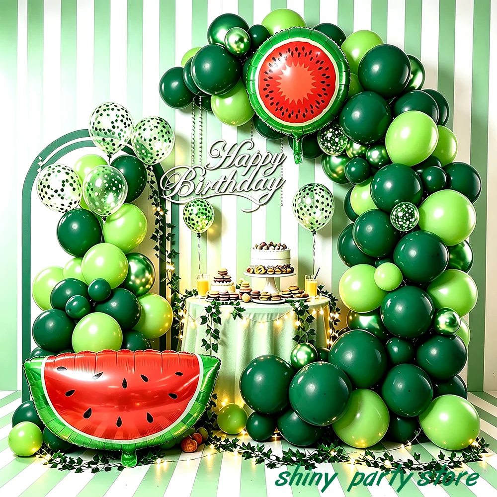 Watermelon Balloon Set 112Pcs Green Metallic Confetti Balloon Garland Arch Kit Kids Birthday Summer Hawaii Party Decoration