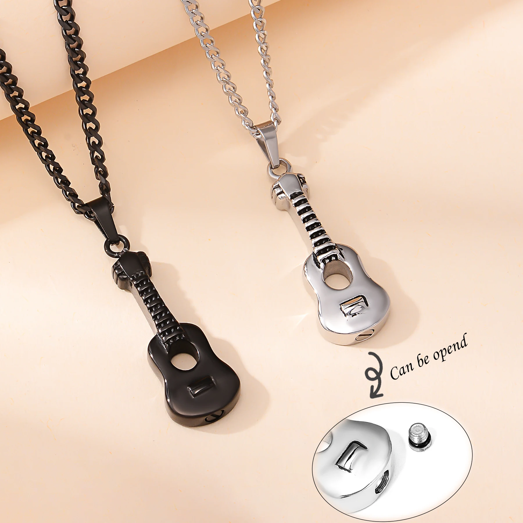 Guitar Urn Pendant Cremation Necklaces for Ashes Stainless Steel Music Lover Souvenir Keepsake Jewelry Gift Dropshipping