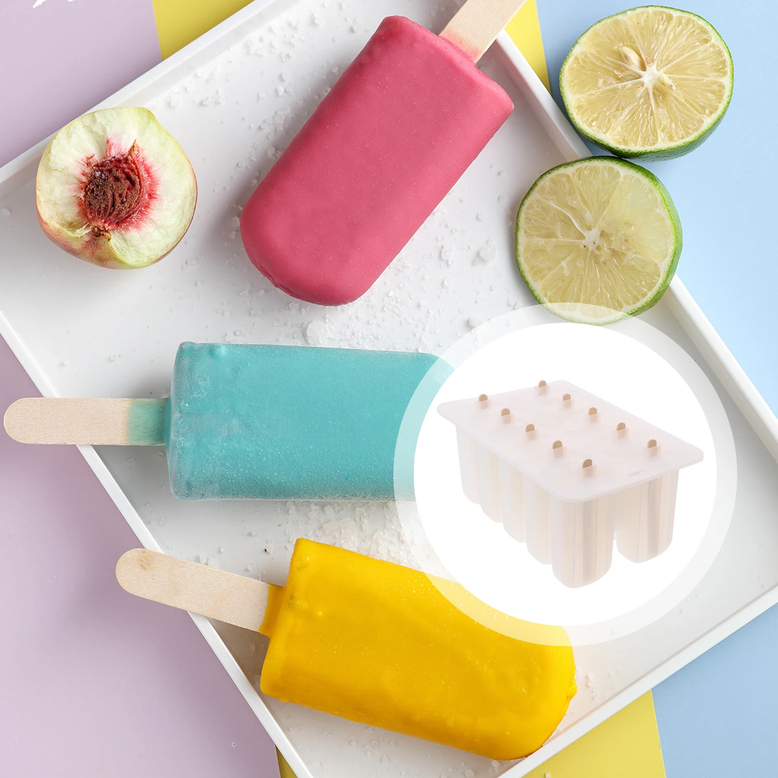 

Popsicle Ice Cream Mold DIY Assorted Color Wood Stickers Easy to Demold Home Popsicle Maker Reusable Gift Ice Cream Mold