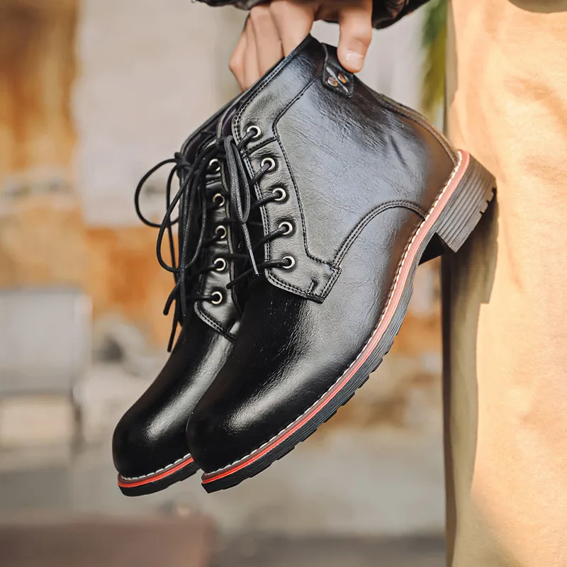 Luxury Retro High Men's Leather Shoes Dress Business Working Male Boots New Lace-up Flat Casual Comfortable Men Shoes Zapatillas - view 5