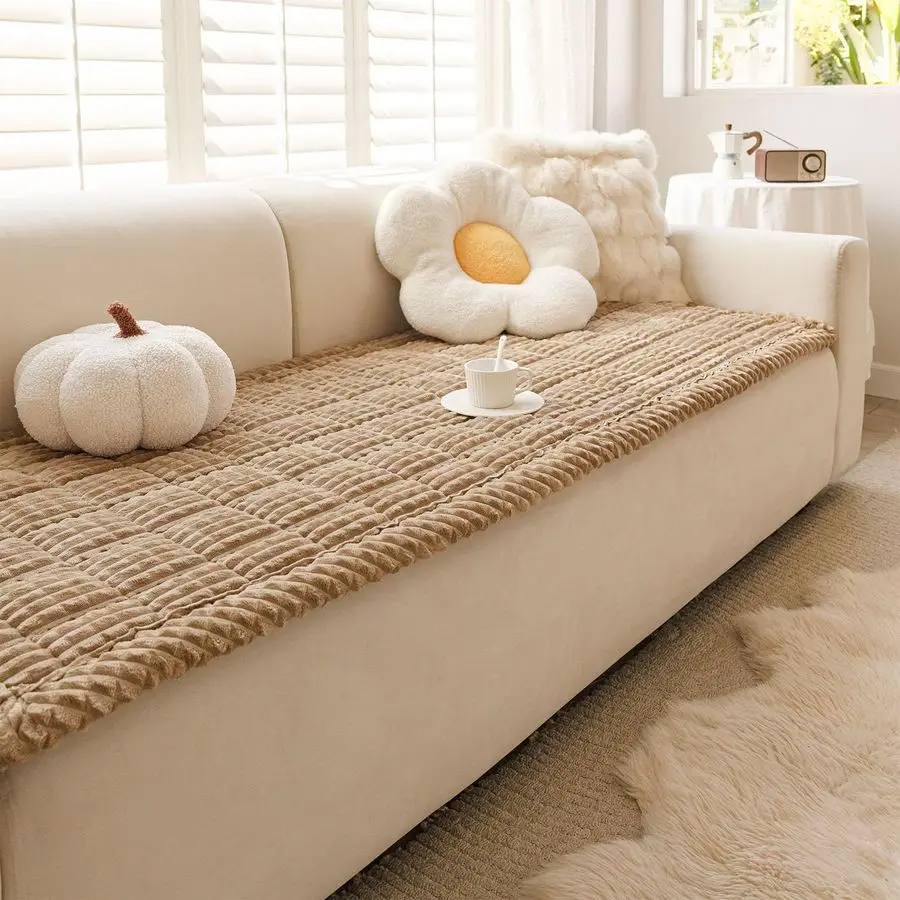 

Чехол для собак, моющийся, нескользящий, для дивана, пушистый, защитный, светло-коричневый, 27