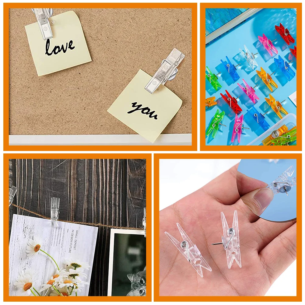 2 Boxes Decorative Photo Clip Picture Pushpin Clips for Pictures Plastic Colorful