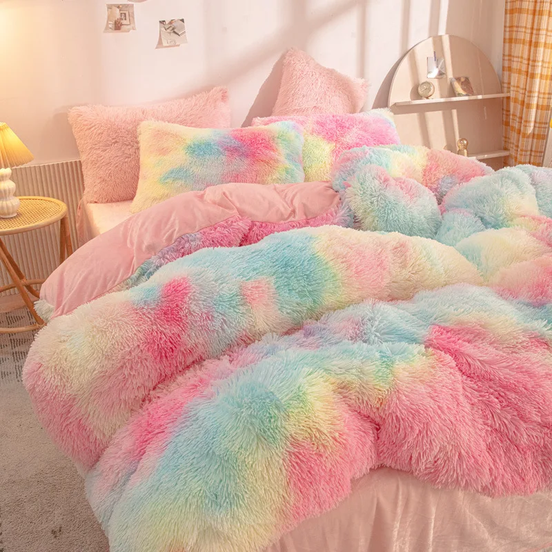 NOAHAS Fluffy Bedspread Winter Four-piece Comforter Pillowcases Bedding Set Plush Bed Cover Blanket Home Decor