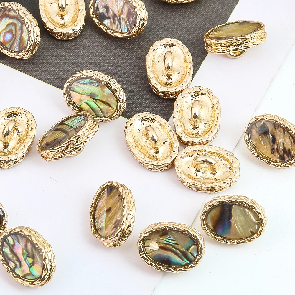 5PCS 12MM Creative Oval Metal Shank Button Colored Abalone Drop Glue Shell Button Sweater Cardigan Decorative Accessories