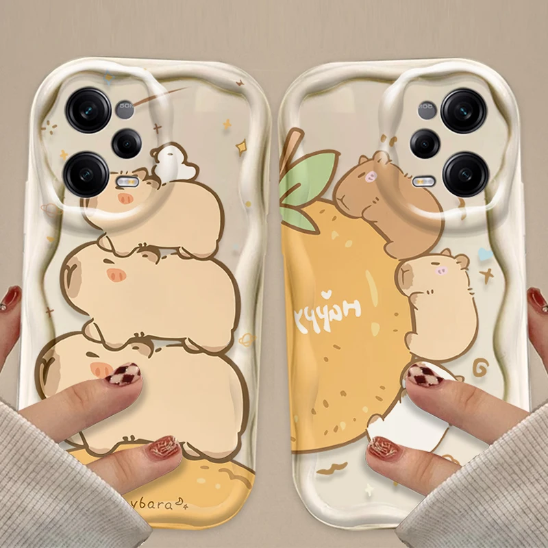 Cartoon Lovely Capybara 3D Wave Case For Xiaomi Redmi Note 13 12 Pro Plus 4G 5G 12S 11S 1110 10S 9 9S Redmi 14C 13C 12C A3 Cover