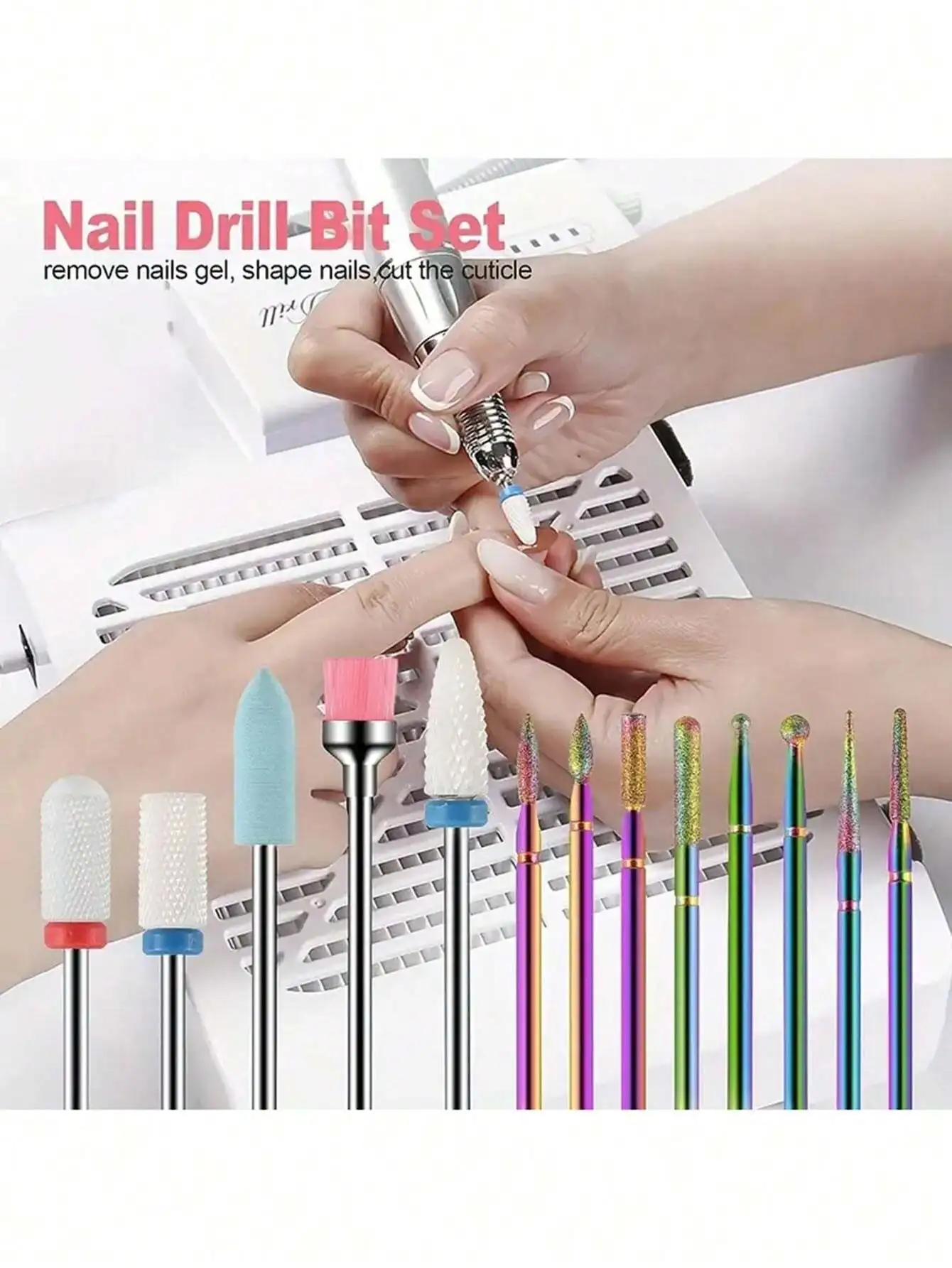 

13pcs/Set Nail Art Ceramic Diamond Grinding Head Kit, Nail Polish Remover, Cuticle Pusher And Nail File Accessories