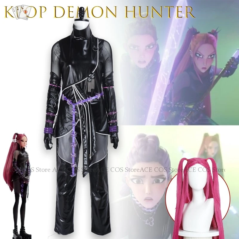 

Halloween Costume Adults Kpop Demon Hunters Mira Cosplay Huntrix Disguise Women Girls Leather Top Pants Performance Suit disguis