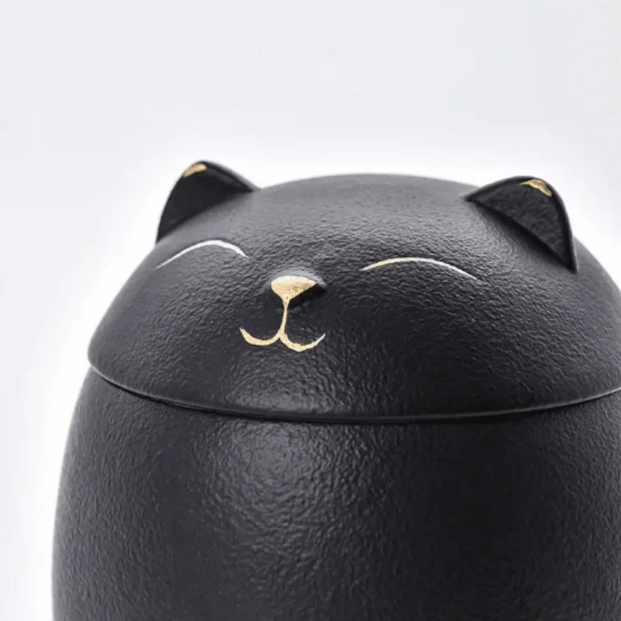 Urn for Cat Ashes- Cat Shape Memorial Cremation Urns-Handcrafted Black Decorative Urns for Funeral,Cat urn,cat memorial