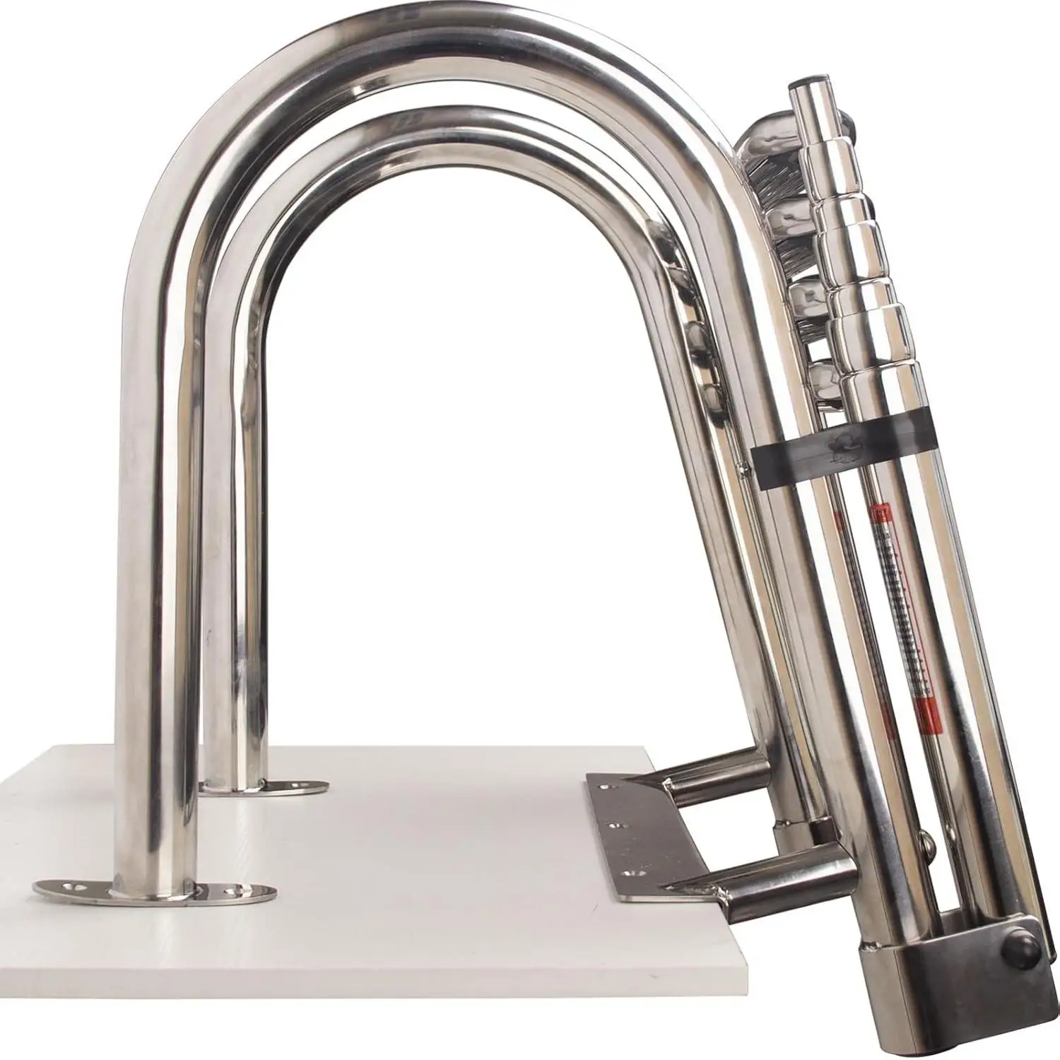 سلم قاعدة تصغير من الفولاذ المقاوم للصدأ بأربعة خطوات للقوارب العائمة - سعة 600 رطل شديدة التحمل، سلم سباحة للدخول الخلفي قابل للطي #3