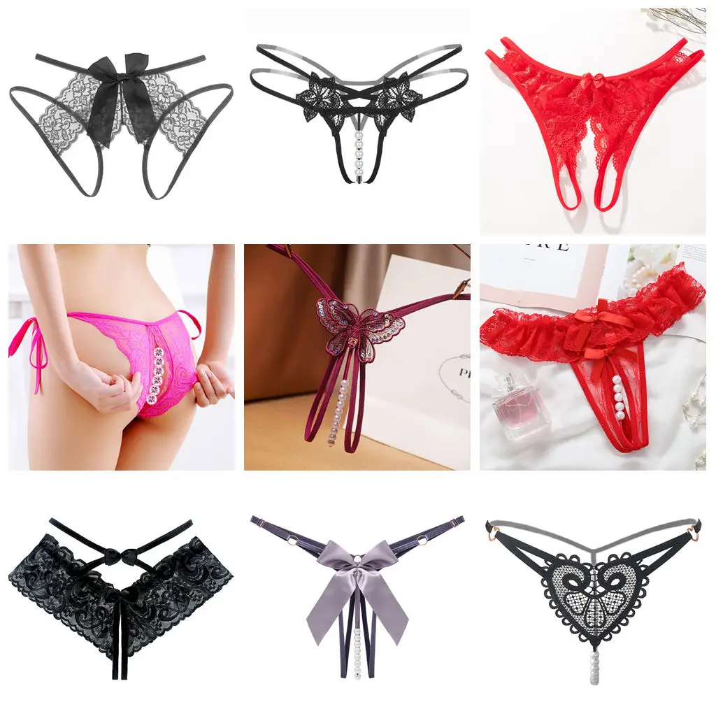 

Personality Lace Thong Panties Hollow Heart Satin Bow Interest Underwear For Women Wife Gifts Hotwife Lingerie Sexy Women String