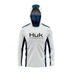 HUK Hooded Fishing Shirts Men Mask Anti-UV Fishing Clothes Summer Long Sleeve Sun Protection T-shirts Caps Scarf Jerseys Apparel