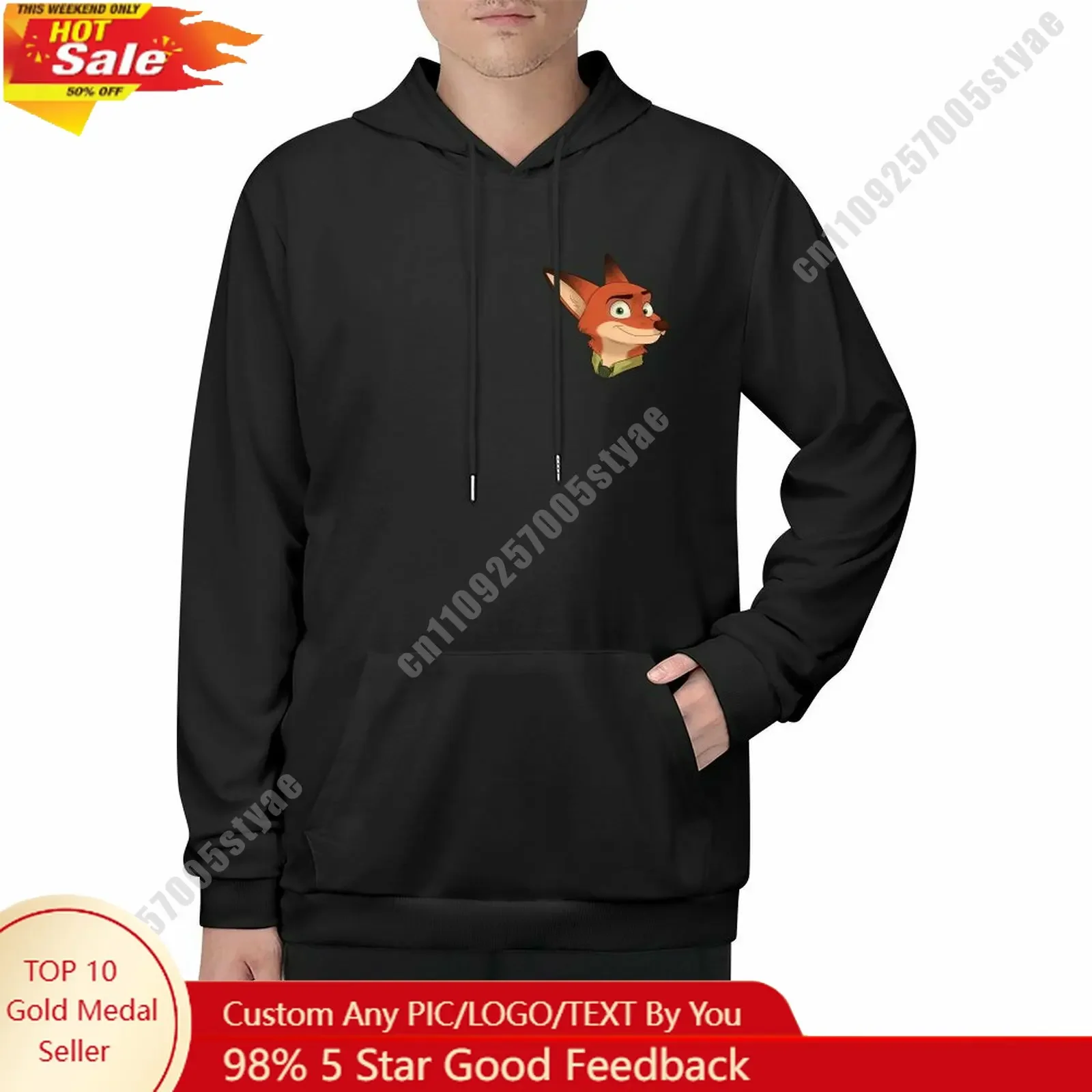 

Nick Wilde Hoodie Custom Designed Disney Cartoon Your Photo Logo Double Sided Printing Adult Size Windproof Cold Resistant