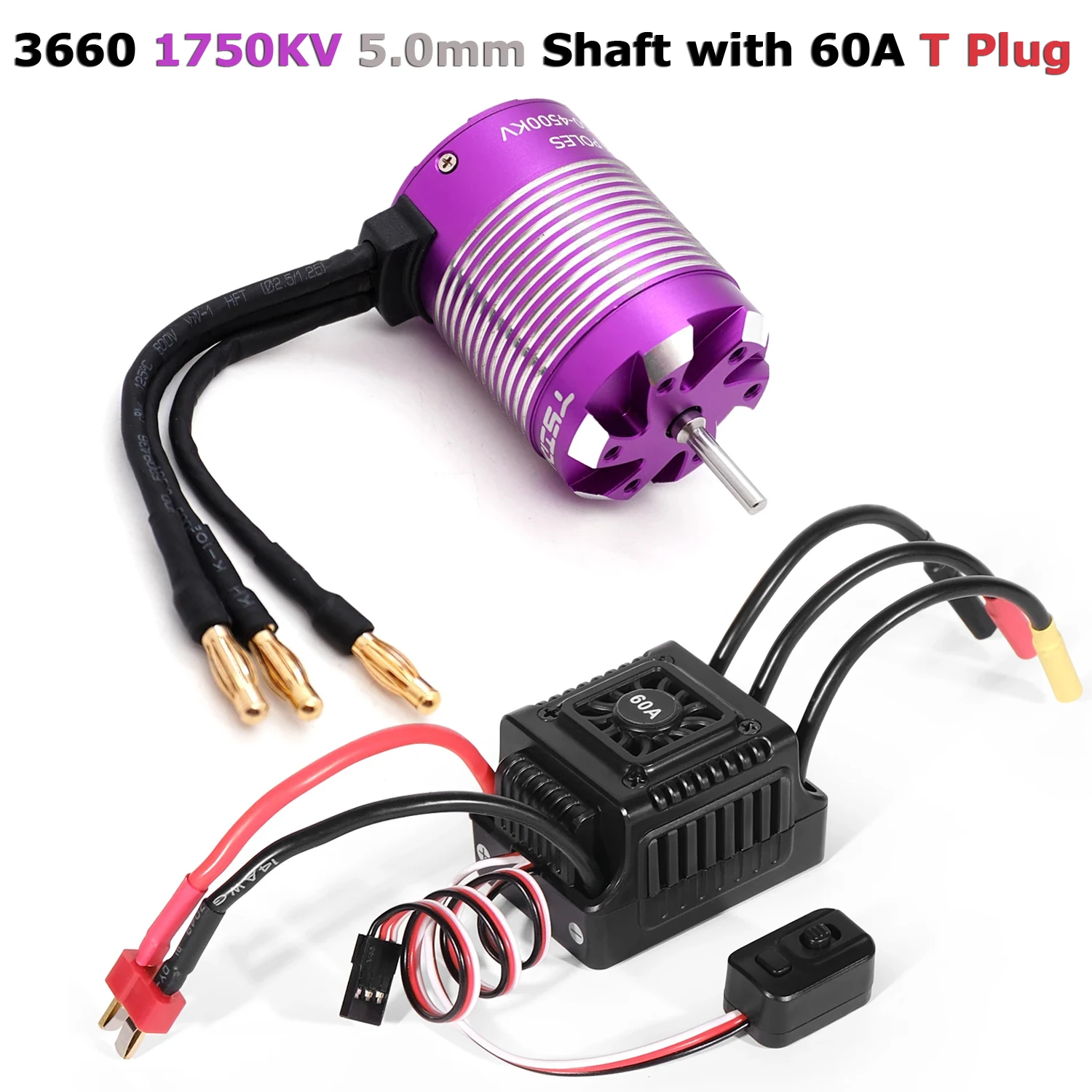 YSIDO RC Motor 3650 3660 Sensorloze borstelloze motor 5,0 mm / 3,175 mm as 60A ESC voor 1/10 RC Auto Drift Racing Off-Road RC Boot - afbeelding 1