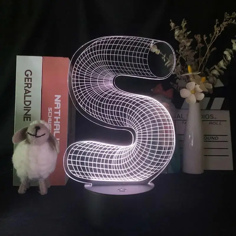 Letter S Nachtlampje 3d Lamp Usb Bediend 7 Kleuren Tafel Licht Slaapkamer Sfeer Licht Desktop Decor Lampen Voor Cadeau-Ideeën