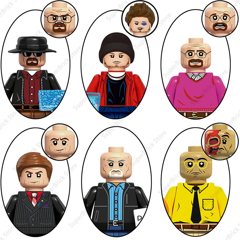 Figuras de acción en miniatura de la serie de televisión estadounidense Breaking Bad, bloques de construcción clásicos de Heisenberg, Mike, Jesse, Gus y Saul, modelo de juguete de ladrillos.