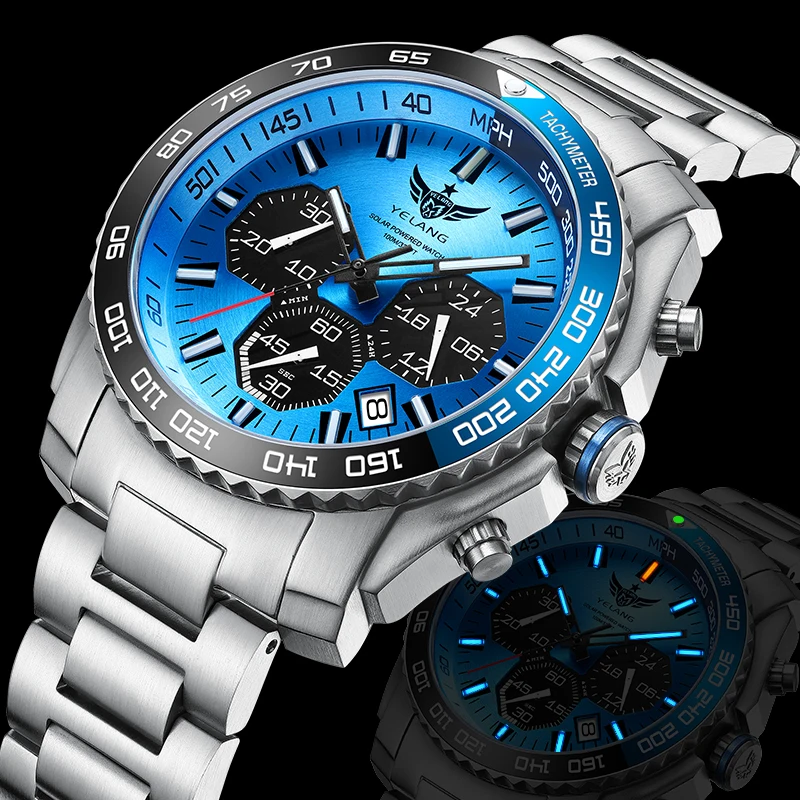 Yelang Watch V1215 Man Top Brand Watch Solar Eco-Drive Japan VR42 Movement Diving Watch 100m Waterproof Gas Luminescence Reloj