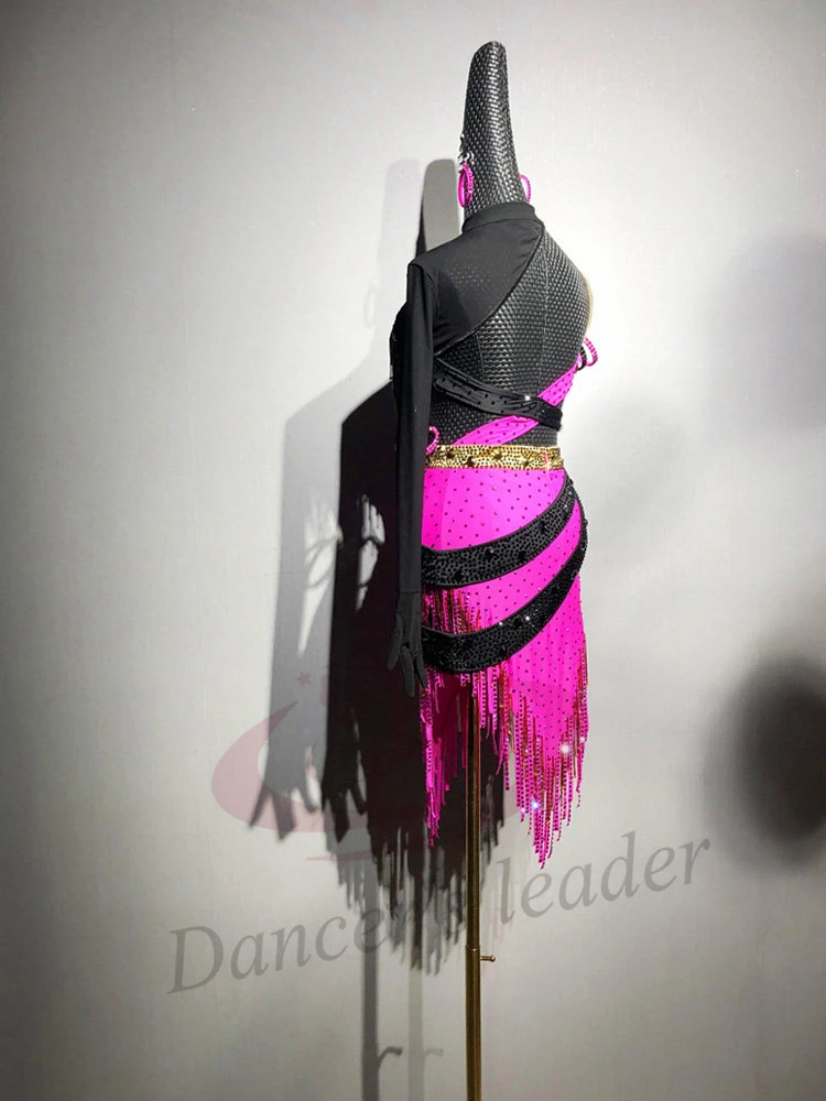 Lateinische Tänzer, Erwachsene, Kinder, hochwertige, maßgeschneiderte Blumenkostüme mit Farbblockierung, Tango-Samba-AB-Stein-Performance-Kleider