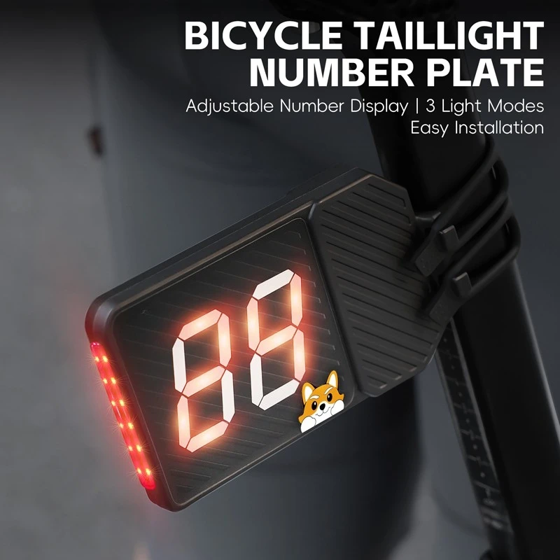 

Digital Bicycle Tail Light Team Number Plate LED Rechargeable Night Ride Warning Light for MTB Road Cycling Bike Accessories