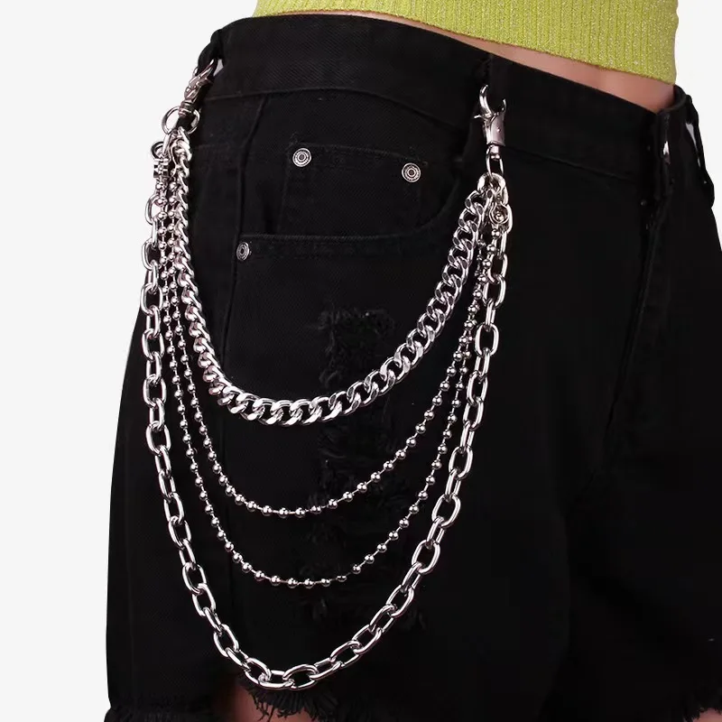 Metal Punk Rock Layered Chain Keychains for Men Women Waist Key Chain Wallet Jeans Hip-hop Pants Belt Chains Jewelry Accessories