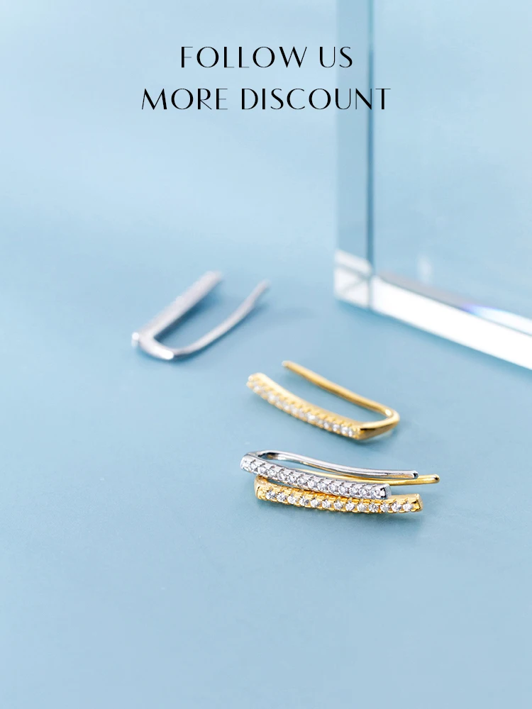 Modian Shiny Zircon U Shape Stud Earring dla kobiet Autentyczne srebro próby 925 w kolorze złotym Geometryczna szpilka do uszu Biżuteria modowa — zdjęcie 2