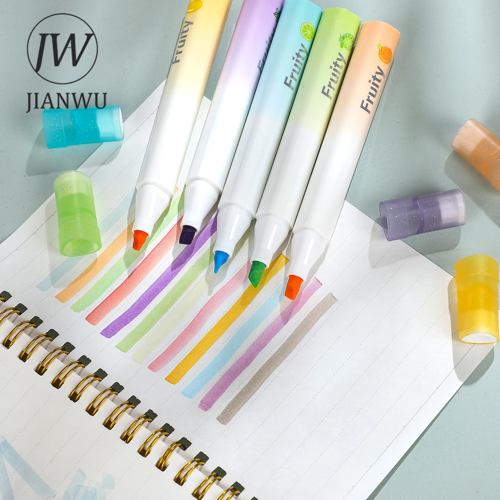 JIANWU-Grande Capacidade Inclinado Cabeça Highlighter, escrever suavemente caneta marcador, criativo DIY Estudante suprimentos, papelaria, 4 pcs por conjunto