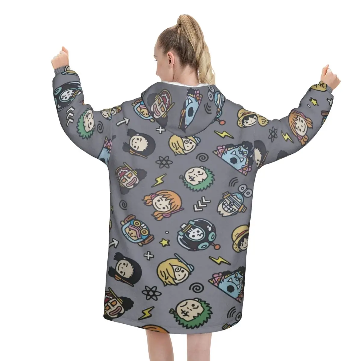 لوفي زورو توني تشوبر أنيمي بطانية هوديي البلوز طويل الصوف مقنعين بطانية يمكن ارتداؤها مع جيب كبير للنساء الرجال #4