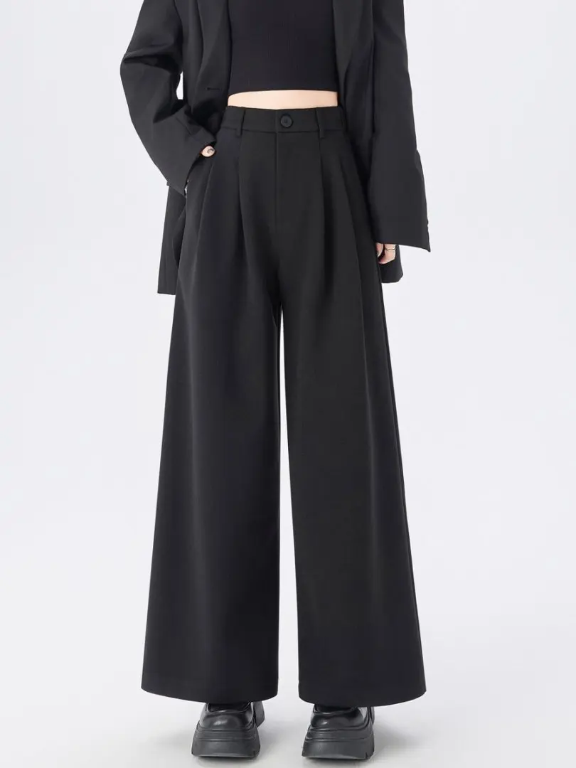 مرونة الخصر المرأة سميكة الصوفية واسعة الساق السراويل للمرأة الخريف الشتاء فضفاضة مستقيم الكاحل طول السراويل سيدة