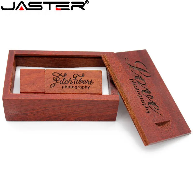 1 PCS Free Logo USB Flash Drives 128GB Wedding Gift USB 2.0 Memory Stick 64GB Wooden + Box Pendrive 32GB Photography Pen Drive