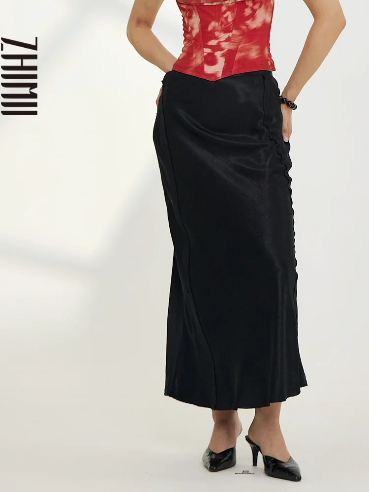 

Early Autumn Textured Deconstructed Splicing Fi Tail f Skirt Women's mid Waist A-Line Skirt Clean Fit Daily Wear