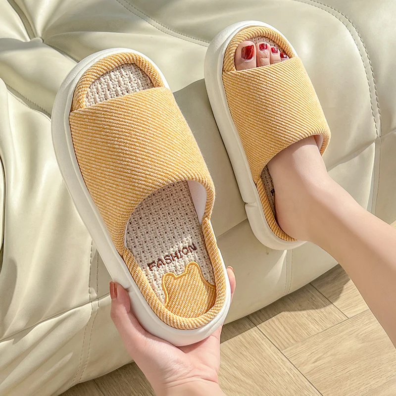 Casual Platform Slippers Women House Fashion Designer Shoes Girls Flats Indoor Elegant Slippers Ladies Linen Breathable Footwear