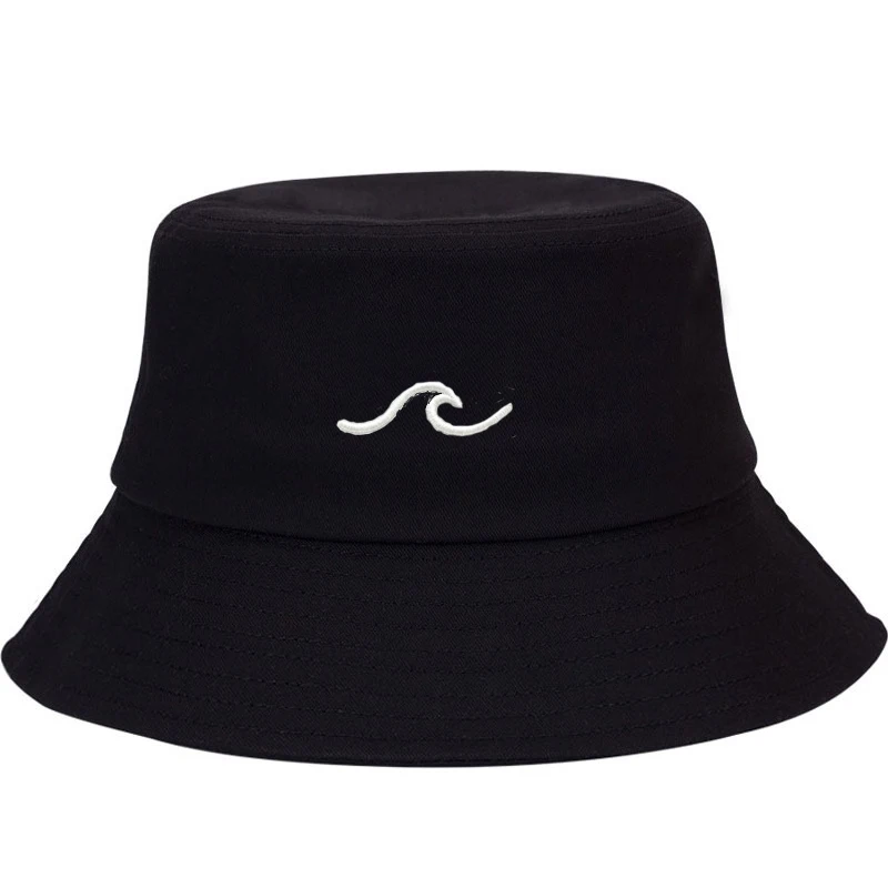Bucket Hat Cotton Fisherman Hat for Women Men Summer Beach Sun Protection Wide Brim Wave Print Casual Outdoor Breathable Sun Hat