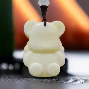 Natural Real Jade Bear Pendant Necklace Designer Chinese Fashion Stone Luxury Charm Amulet Gifts for Women Men Carved Jewelry