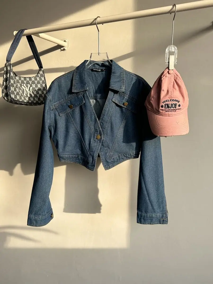 Spring 2025 Denim Short Jacket Women's Commute Style Slim Fit Long Sleeve  Collar Outerwear Casual High Waist Short Top