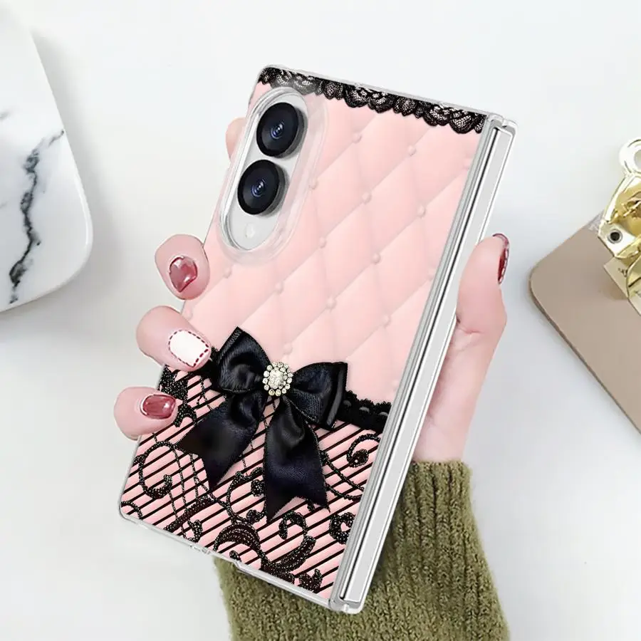 Transparent Phone Cover Case for Samsung Galaxy Z Fold 8 ZFold 8 PC Hard Luxury ZFold8 Lace Creative Bow
