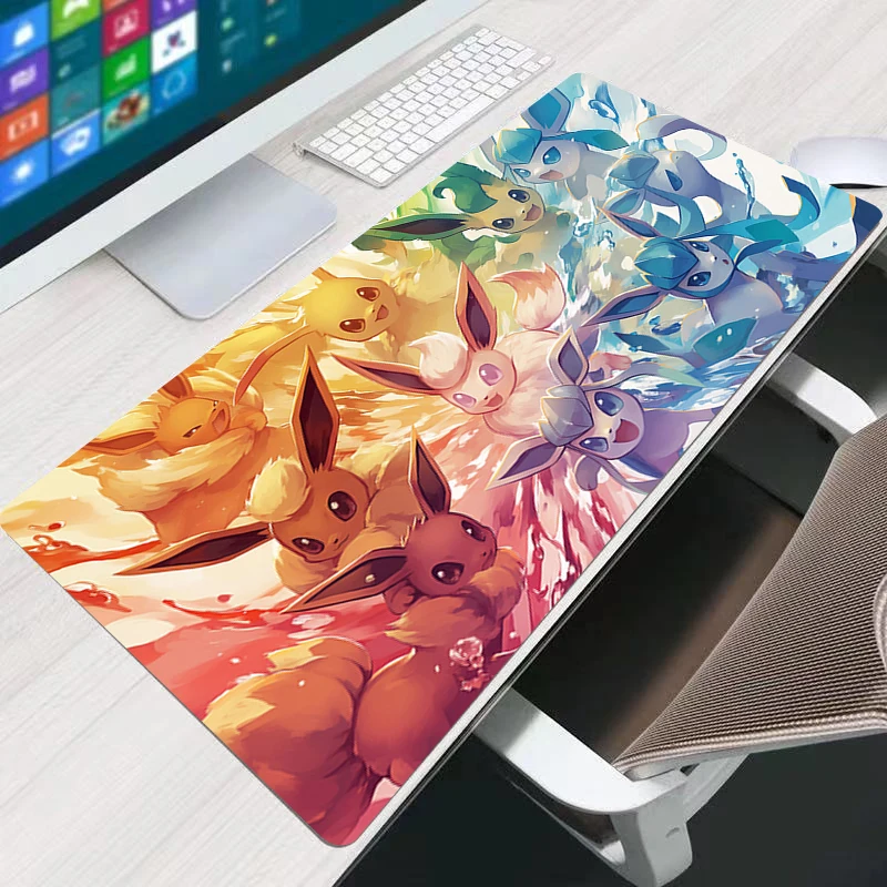 Anime Pad Mouse HD Print Computer Gamer Office Laptop XXL Locking Edge Mousepad Keyboard P-Pokemons Eevee Mice Mats Pad For Gift