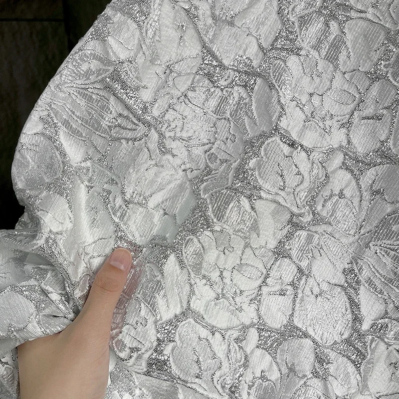 Jacquard Fabric Silver Texture Pleated Bag Clothing Designer Wholesale Cloth for Diy Apparel Sewing Meters Polyester Material