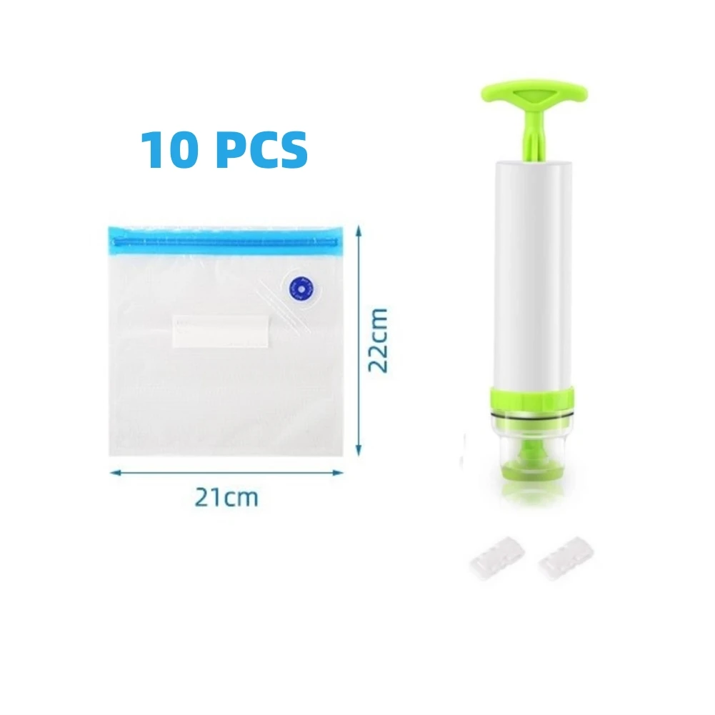 

Vacuum Bags Kit Hand Pump Food Storage Bags 16x2.6cm 21x22cm 26x28cm 26x34cm 30x34cm High Quality Plastic White+Green