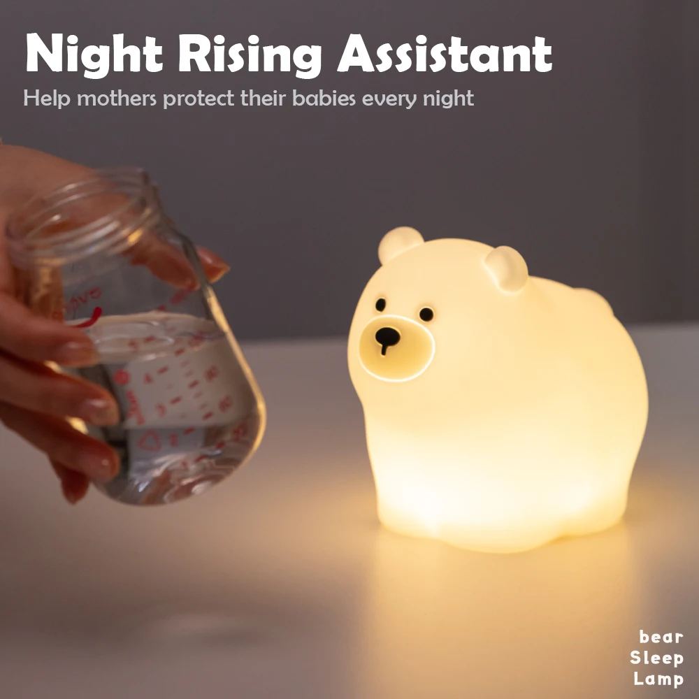 Lovely Bear Night Light 7 Colors Dimmable Nursery Nightlights Rechargeable Touch Sleeping Lamp for Baby Room Decor