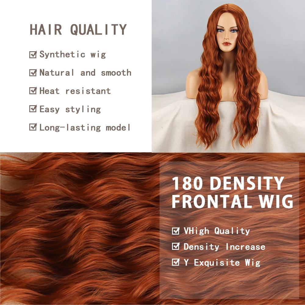 Long Orange Synthetic Wig Middle Part For Women Super Long Body Wavy Wigs Cosplay Water Wave Wig Heat Resistant