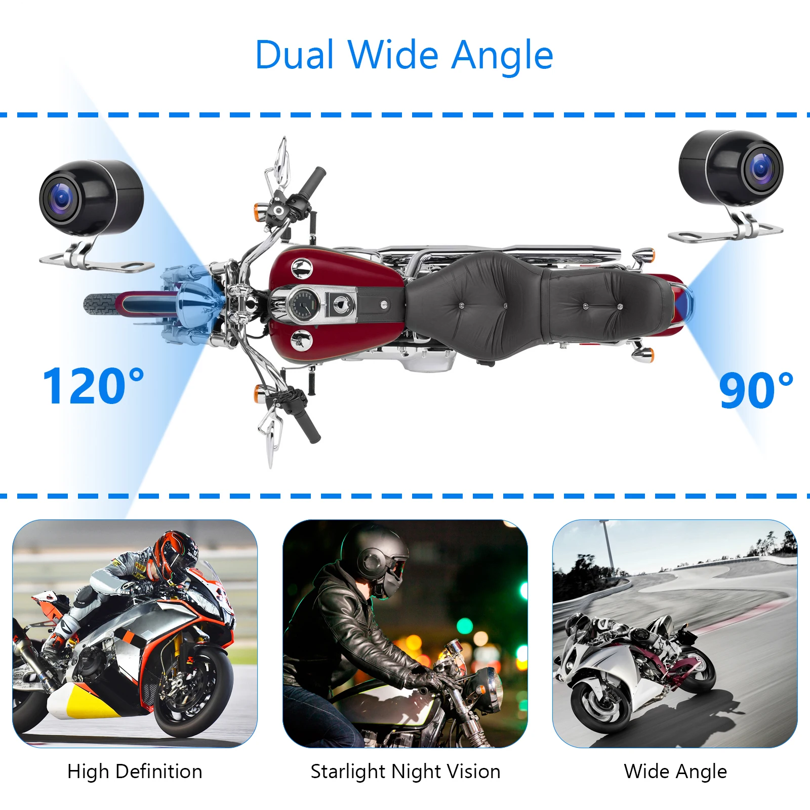 ユニバーサルモーターサイクルカメラ,防水,ドライビングレコーダー,DVR,HD,フロントおよびリアカメラ,2.0インチ,720p